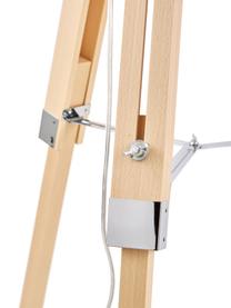 Tripod Stehlampe Josey aus Holz, Lampenschirm: Textil, Creme, Braun, Ø 70 x H 150 cm