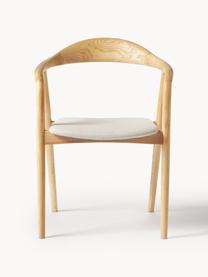 Houten armstoel Angelina met zitkussen, Bekleding: polyester, Frame: essenhout, FSC-gecertific, Geweven stof crèmewit, helder essenhout, B 57 x H 80 cm
