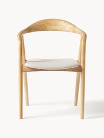Chaise en bois avec coussin d'assise Angelina, Tissu blanc crème, bois de frêne clair, larg. 57 x haut. 80 cm
