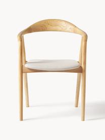 Silla con reposabrazos de madera con asiento tapizado Angelina, Tapizado: poliéster De alta calidad, Tejido blanco crema, madera de fresno clara, An 57 x Al 80 cm