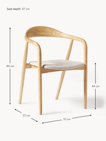 Silla con reposabrazos de madera con asiento tapizado Angelina, Tapizado: poliéster Alta resistenci, Tejido blanco crema, madera de fresno clara, An 57 x Al 80 cm