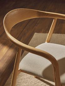 Chaise en bois avec coussin d'assise Angelina, Tissu blanc crème, bois de frêne clair, larg. 57 x haut. 80 cm