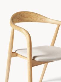 Silla con reposabrazos de madera con asiento tapizado Angelina, Tapizado: poliéster De alta calidad, Tejido blanco crema, madera de fresno clara, An 57 x Al 80 cm