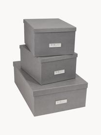 Set de cajas Inge, 3 pzas., Caja: cartón laminado, Gris oscuro, Set de diferentes tamaños