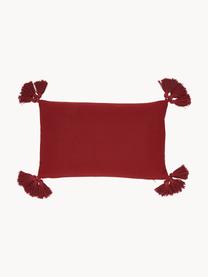 Housse de coussin 30x50 rectangulaire avec houppes Holly Jolly, 100 % coton, Rouge, larg. 30 x long. 50 cm