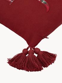 Copricuscino con nappe Holly Jolly, 100% cotone, Rosso, Larg. 30 x Lung. 50 cm