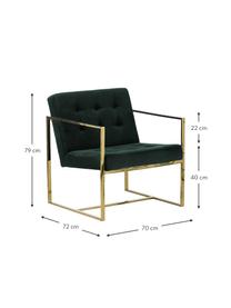 Fluwelen lounge fauteuil Manhattan in groen, Bekleding: fluweel (polyester), Frame: gecoat metaal, Fluweel donkergroen, B 70 x D 72 cm