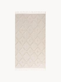 Tappeto boho con motivo a rilievo Oyo, Retro: 100% cotone, Bianco crema, Larg. 80 x Lung. 150 cm (taglia XS)