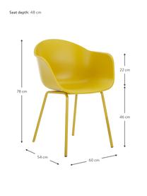 Sedia con braccioli con gambe in metallo Claire, Seduta: materiale sintetico, Gambe: metallo verniciato a polv, Giallo, Larg. 60 x Prof. 54 cm