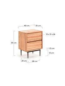 Holz-Nachttisch Delsie mit Schubladen, Holz, Metall, Beige, Schwarz, B 40 x H 55 cm