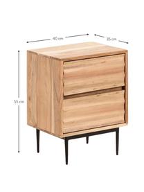 Houten nachtkastje Delsie met lades, Hout, metaal, Beige, zwart, B 40 cm x H 55 cm