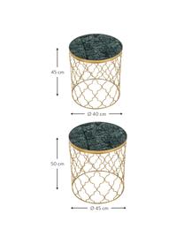 Set de mesas auxiliares de mármol Blake, 2 uds., Tablero: mármol natural, Estructura: metal recubierto, Mármol verde, dorado, Set de diferentes tamaños