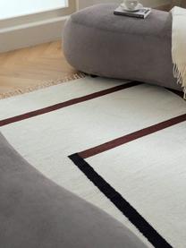 Alfombra artesanal kilim Wyoming, 100% algodón con certificado GOTS, Blanco crema, negro, marrón, An 80 x L 150 cm (Tamaño XS)