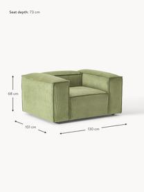 Fauteuil en velours côtelé Lennon, Velours côtelé vert olive, larg. 130 x prof. 101 cm