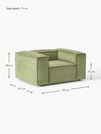 Sillón de pana Lennon, Tapizado: pana (92% poliéster, 8% p, Estructura: madera de pino maciza, ma, Patas: plástico Este producto es, Pana verde oliva, An 130 x F 101 cm