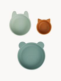 Set 3 ciotole Eddie, 100% silicone, Verde salvia, verde menta, marrone chiaro, Set in varie misure