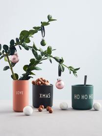 Design beker Favourite XMAS in zwart met opschrift, Fine Bone China (porselein), Zwart, wit, Ø 8 x H 9 cm