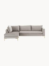 Samt-Ecksofa Luna, Bezug: Samt (Polyester) Der hoch, Gestell: Massives Buchenholz, Füße: Metall, galvanisiert, Samt Greige, B 280 x T 184 cm, Eckteil links