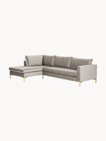 Samt-Ecksofa Luna, Bezug: Samt (100 % Polyester), O, Gestell: Massives Buchenholz, Schi, Samt Greige, B 280 x T 184 cm, Eckteil links