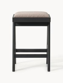 Tabouret de bar rembourré Sissi, Tissu grège, bois noir, larg. 46 x haut. 69 cm