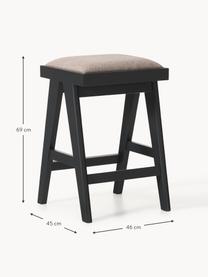 Tabouret de bar rembourré Sissi, Tissu grège, bois noir, larg. 46 x haut. 69 cm