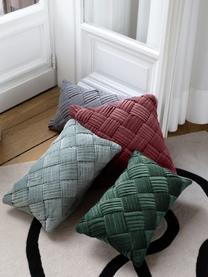 Housse de coussin 30x50 en velours texturé Sina, Velours (100 % coton), Vert foncé, larg. 30 x long. 50 cm