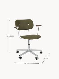 Sedia da scrivania in pelle regolabile in altezza Co, Rivestimento: pelle, Pelle verde oliva, argentato, Larg. 66 x Prof. 66 cm