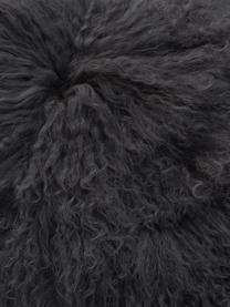 Polštářek z jehněčí kůže s dlouhým vlasem Ella, kudrnatý, Tmavě šedá, Ø 37 cm