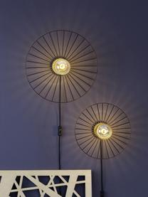 Design wandlamp Antonella met stekker, Lampenkap: gecoat metaal, Zwart, eikenhoutkleurig, Ø 35 cm