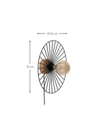 Design wandlamp Antonella met stekker, Lampenkap: gecoat metaal, Zwart, eikenhoutkleurig, Ø 35 cm