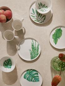 Súprava raňajkových tanierov s tropickým dizajnom Timba, 4 diely, Fine Bone China (porcelán)
Mäkký porcelán, ktorý sa vyznačuje predovšetkým žiarivým, priehľadným leskom, Biela, zelená, odtiene zlatej, vzorovaná, Ø 21 cm