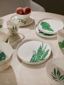 Súprava raňajkových tanierov s tropickým dizajnom Timba, 4 diely, Fine Bone China (porcelán)
Mäkký porcelán, ktorý sa vyznačuje predovšetkým žiarivým, priehľadným leskom, Biela, zelená, odtiene zlatej, vzorovaná, Ø 21 cm