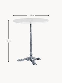 Ronde bistrotafel Loire met marmeren blad, Ø 60 cm, Tafelblad: marmer, Frame: gepoedercoat metaal, Wit, gemarmerd, zilverkleurig, Ø 60 x H 72 cm