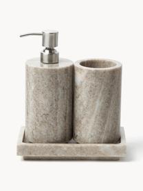 Dispenser sapone in marmo Simba, Contenitore: marmo, Testa della pompa: plastica, Beige marmorizzato, argentato, Ø 8 x Alt. 19 cm