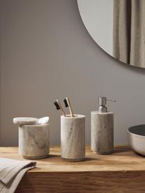 Dispenser sapone in marmo Simba, Contenitore: marmo, Testa della pompa: plastica, Beige marmorizzato, argentato, Ø 8 x Alt. 19 cm
