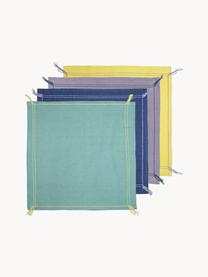 Set 4 tovaglioli in misto lino con nappe Billie, Cotone, lino, Turchese, blu scuro, viola, giallo, Larg. 45 x Lung. 45 cm