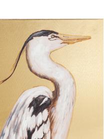 Bemalter Leinwanddruck Heron, Bild: Digitaldruck mit Acrylfar, Goldfarben, Weiss, Schwarz, B 50 x H 70 cm