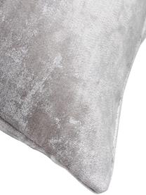 Housse de coussin en velours vintage Shiny, 100 % velours de polyester, Gris, couleur argentée, larg. 40 x long. 40 cm