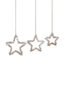 Decoratieve hangersset Snowy, 3-delig, Polystyreen, kunststof, metaal, hout, Goudkleurig, Set met verschillende formaten