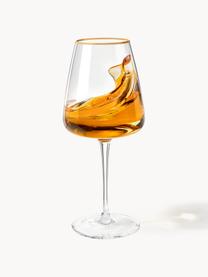 Ručne fúkané poháre na biele víno so zlatým okrajom Ellery, 4 ks, Sklo, Priehľadná s pozláteným okrajom, Ø 9 x V 21 cm, 400 ml