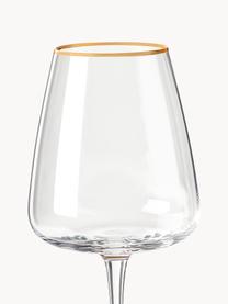 Mondgeblazen witte wijnglazen Ellery, 4 stuks, Glas, Transparant met gouden rand, Ø 9 x H 21 cm, 400 ml