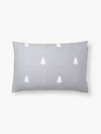 Copricuscino in flanella con motivo natalizio X-mas Tree, Grigio chiaro, bianco, Larg. 50 x Lung. 80 cm