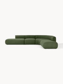 Modulares Bouclé-Ecksofa Sofia (4-Sitzer), Bezug: Bouclé (100 % Polyester) , Gestell: Fichtenholz, Spanplatte, , Füße: Kunststoff Dieses Produkt, Bouclé Dunkelgrün, B 385 x T 298 cm