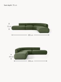 Canapé d'angle modulable 4 places en tissu bouclé Sofia, Bouclé vert foncé, larg. 385 x prof. 298 cm