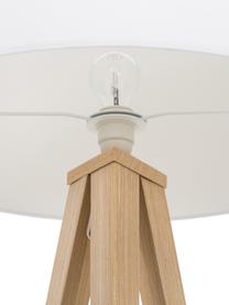 Scandi tripod vloerlamp Jake, Lampenkap: katoen, Lampvoet: metaal met houtfineer, Lichtbruin, wit, H 154 cm