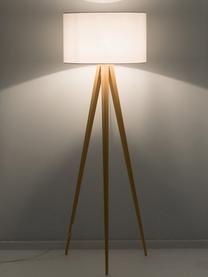 Tripod-Stehlampe Jake, Lampenschirm: Baumwolle, Lampenfuß: Metall mit Echtholzfurnie, Hellbraun, Weiß, H 154 cm