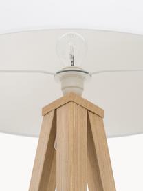 Tripod-Stehlampe Jake, Lampenschirm: Baumwolle, Lampenfuß: Metall mit Echtholzfurnie, Weiß, Holz, H 154 cm