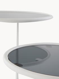 Mesa auxiliar Kallo, con dos tableros, Tablero: vidrio, Estructura: hierro con pintado en pol, Blanco, gris transparente, An 81 x Al 50 cm