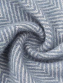 Coperta in lana con motivo a spina di pesce e frange Tirol-Mona, Blu, Larg. 140 x Lung. 200 cm