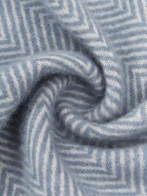 Couverture en laine avec motif à chevrons et franges Tirol-Mona, Bleu, larg. 140 x long. 200 cm